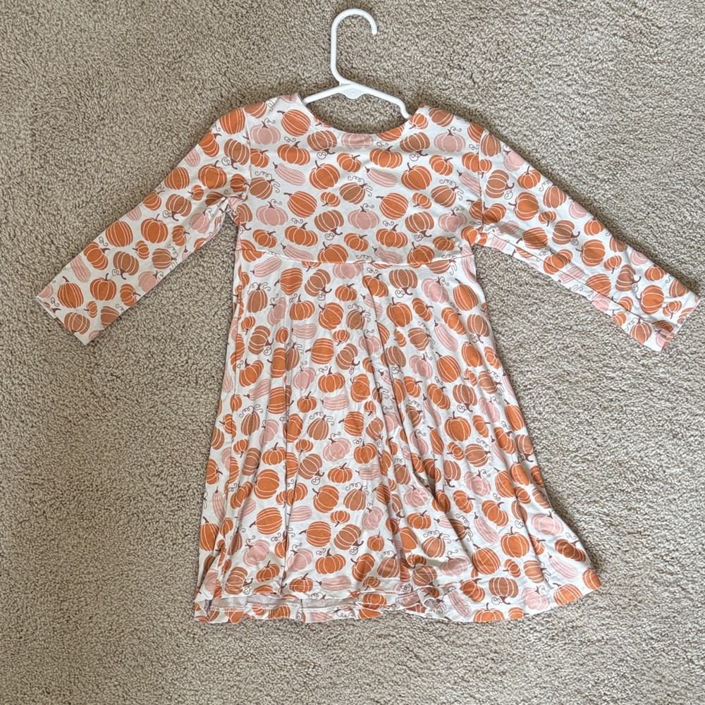 Charming Pumpkin Print Kids Dress